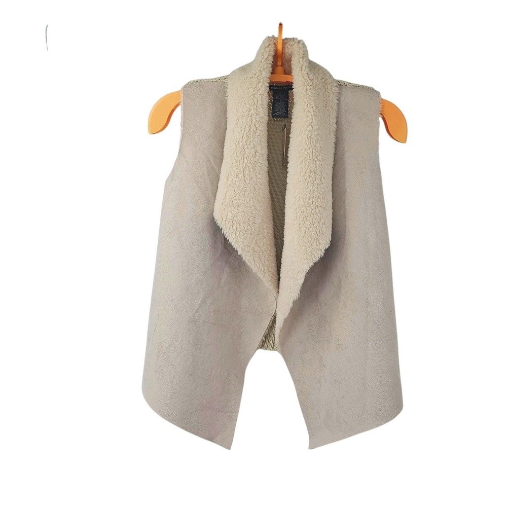 NWT Chelsea & Theodore‎ Medium Faux Suede/Fur Vest Knit Sherpa Waterfall Front
